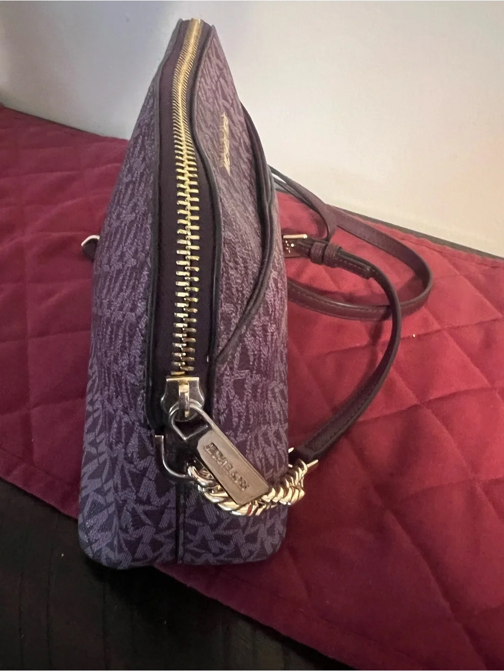 Michael Kors Purple MK Signature Crossbody with Gold Hardware